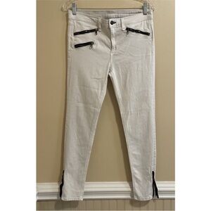 rag & bone White Skinny Pants with Black Zippers